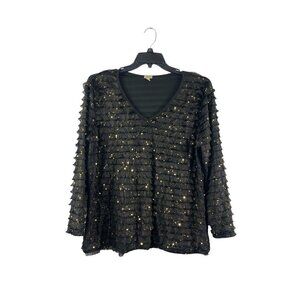 Reba Women's Black & Gold Sequin Blouse